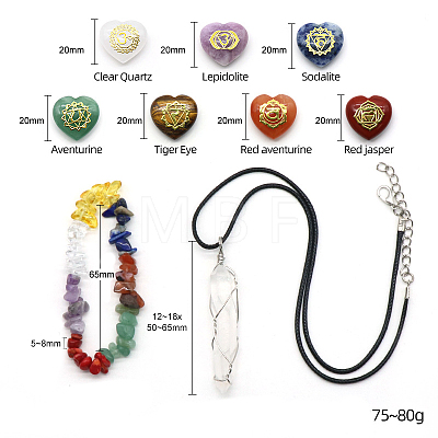 7 Chakras Heart-Shaped Healing Crystals Set DJEW-PW0024-01-1
