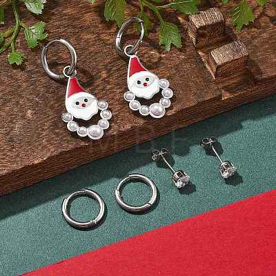 3 Pairs 3 Styles Christmas 304 Stainless Steel Hoop & Stud Earring Sets for Women EJEW-K279-15P-1