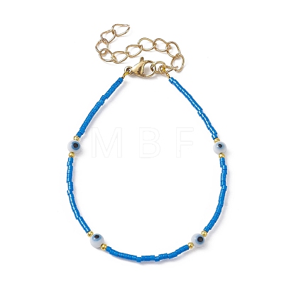 Evil Eye Lampwork & Glass Seed Beaded Bracelet with Real 18K Gold Plated 304 Stainless Steel Clasps BJEW-JB09998-1