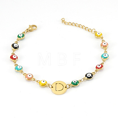 Colorful 304 Stainless Steel & Evil Eye Enamel Flat Round Link Bracelets FS-WGB13F5-04-1