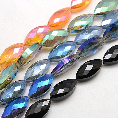 Faceted Electroplate Crystal Glass Horse Eye Beads X-EGLA-F071-M-1