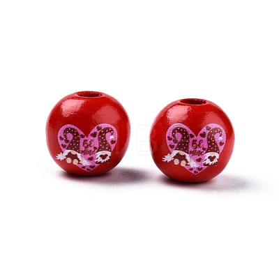 Valentine's Day Theme Printed Wooden Beads WOOD-D006-03-1