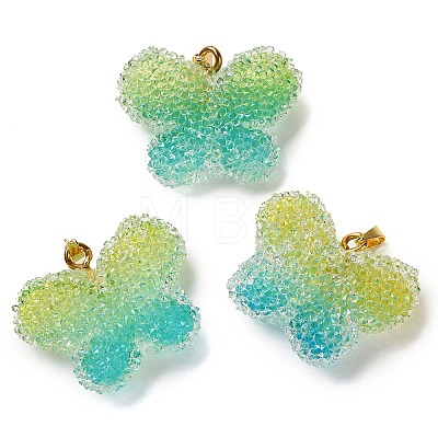 Transparent Resin Dotted Rhinetone Pendants RESI-N040-02G-03-RS-1