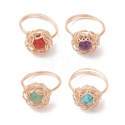 4Pcs 4 Styles Gemstone Finger Rings RJEW-TA00235-01-1
