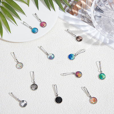 12Pcs 12 Colors Mermaid Scale Alloy Resin Zipper Pulls Charms FIND-CY0002-30-1