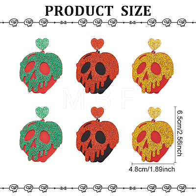 ANATTASOUL 3 Pairs 3 Colors Halloween Pumpkin with Skull Acrylic Dangle Stud Earrings EJEW-AN0002-19-1