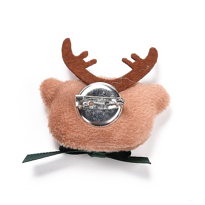 Christmas Deer Cotton & Non-Woven & Velvet Fabric Brooch JEWB-A003-14-1