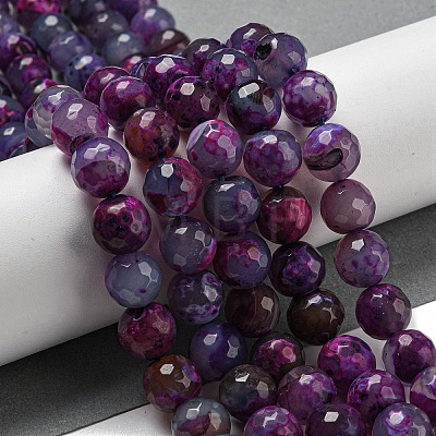 Faceted Natural Fire Crackle Agate Beads Strands G-F447-12mm-N01-1