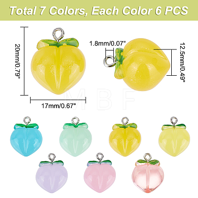   42Pcs 7 Colors Opaque Resin Fruit Pendants RESI-PH0002-09-1