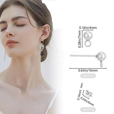 304 Stainless Steel Ball Post Stud Earring Findings STAS-BBC0004-75A-1
