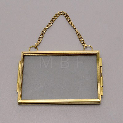 Brass Glass Hanging Photo Frame AJEW-WH0017-26G-1