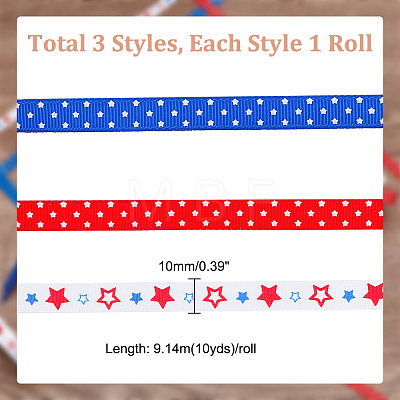 AHADERMAKER 3 Rolls 3 Colors Independence Day Theme Polyester Grosgrain Ribbon OCOR-GA0001-58-1