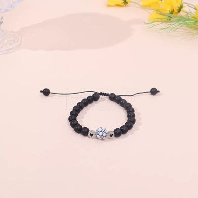Sports Natural Matt Black Stone & Plastic Beads Braided Bead Bracelets NE3521-1-1
