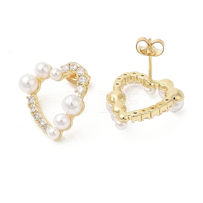 Brass Heart Stud Earrings with Cubic Zirconia EJEW-D065-03G-1