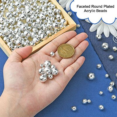 Faceted Round Plated Acrylic Beads PACR-YW0001-21-1