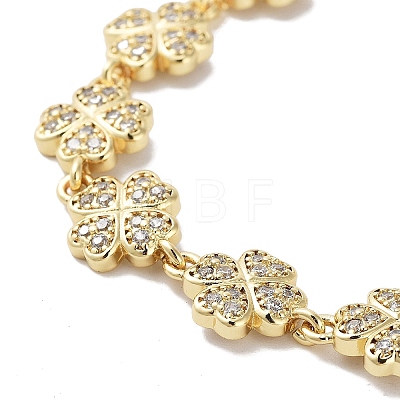 Rack Plating Brass Pave Clear Cubic Zirconia Clover Link Chain Bracelets for Women BJEW-R317-08G-1