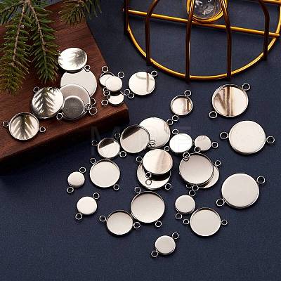 80 Pcs 8 Styles 304 Stainless Steel Cabochon Connector Settings STAS-SZ0001-41P-1
