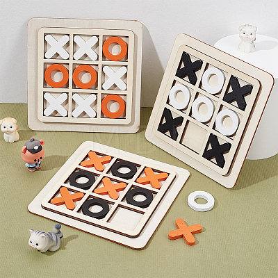  3 Sets 3 Colors Wood Tic Tac Toe Board Game AJEW-NB0005-35-1