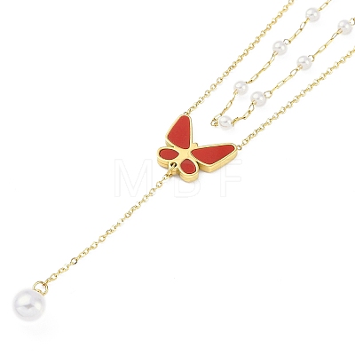 Ion Plating(IP) Golden Tone 304 Stainless Steel Double Layer Butterfly Pendant Necklaces for Women NJEW-K276-08G-02-1