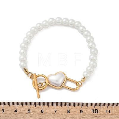 Heart 304 Stainless Steel Beaded Bracelets BJEW-L610-21G-01-1