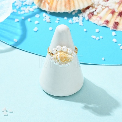 Natural Sea Shell Finger Rings RJEW-JR01058-1
