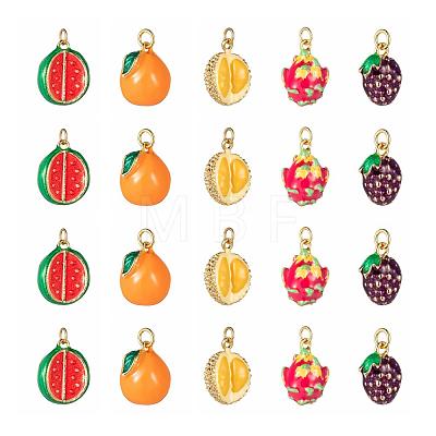10Pcs 5 Style Fruit Theme Brass Enamel Pendants KK-LS0001-32-1
