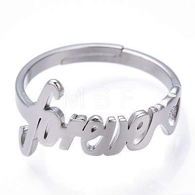 304 Stainless Steel Heart with Word Forever Adjustable Ring RJEW-T027-05P-1