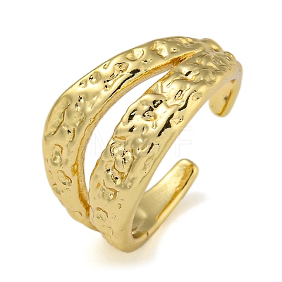 Textured Brass Double Layer Open Cuff Rings for Women RJEW-Z050-02G-1