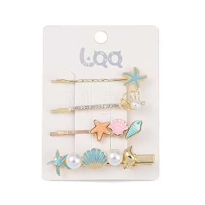 Conch/Starfish/Shell Shape Alloy Hair Bobby Pin Sets AJEW-A056-02D-1