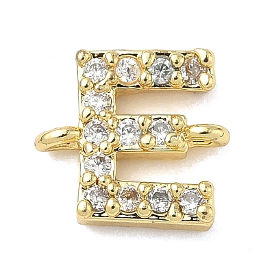 Brass Micro Pave Clear Cubic Zirconia Letter Links Connector Charms KK-I382-07G-E-1