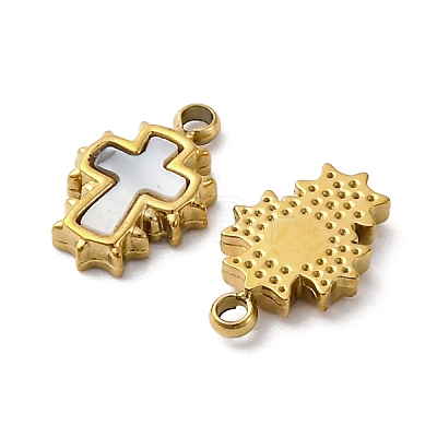 304 Stainless Steel Pave Natural White Shell Cross Charms STAS-S163-26G-1