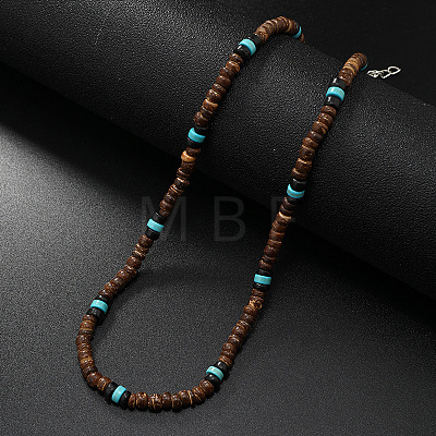 Retro Men's Coconut & Synthetic Turquoise Heishi Beaded Necklaces OX2630-3-1