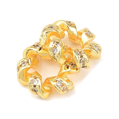 Twisted Brass Micro Pave Clear Cubic Zirconia European Beads KK-C142-02G-1