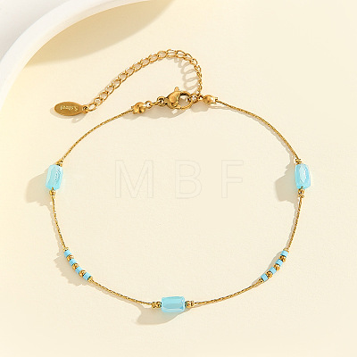 304 Stainless Steel with Glass Column Bead Anklets FS-WGCFE90-05-1