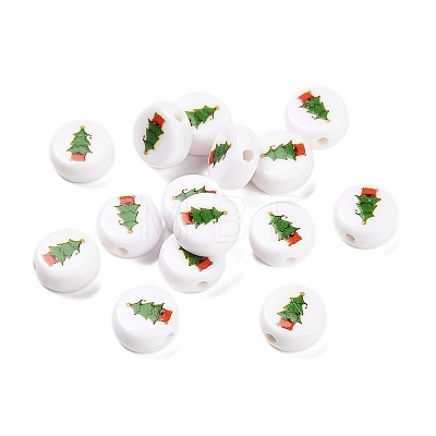 Christmas Theme Printed Opauqe Acrylic Beads OACR-R004-01A-1