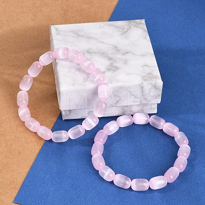 Dyed Natural Selenite Column Beaded Stretch Bracelets for Women BJEW-I312-05E-1