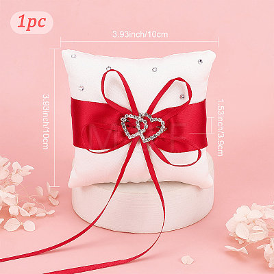 Tribute Silk Wedding Ring Pillow with Polyester Ribbon and Alloy Heart DIY-WH0325-48C-1