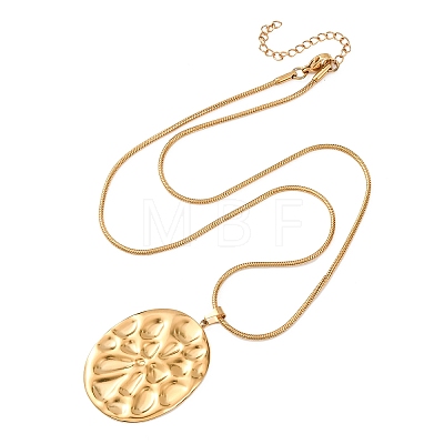 304 Stainless Steel Textured Oval Pendant Necklaces for Women NJEW-C117-01B-G-1