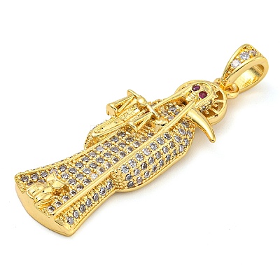 Rack Plating Brass Micro Pave Cubic Zirconia Pendants KK-Z063-09G-02-1