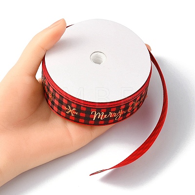 1 Roll Christmas Printed Polyester Grosgrain Ribbons OCOR-YW0001-05D-1
