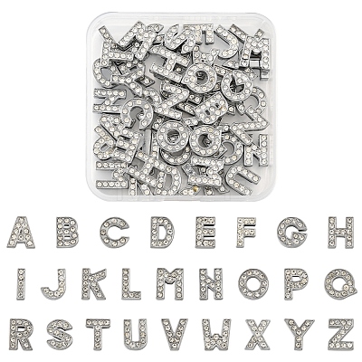 52Pcs 26 Styles Alphabet Alloy Initial Slide Charms with Grade A Rhinestones ALRI-FS0001-08-1