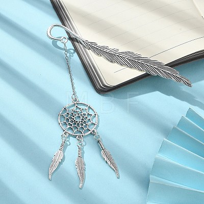 Tibetan Style Alloy Feather Bookmarks AJEW-TA00014-1