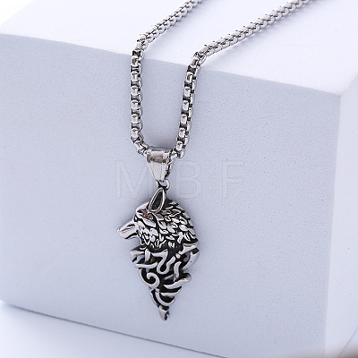 Viking Pirate Wolf Head 304 Stainless Steel Pendant Necklaces LU3872-1