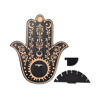 Hamsa Hand Wooden Crystal Sphere Display Stands AJEW-G047-01E-1