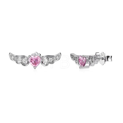 Anti-Tarnish Wing Rhodium Plated 925 Sterling Silver Micro Pave Cubic Zirconia Stud Earrings for Women EJEW-Q804-01P-1