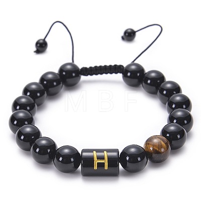 Natural Black Agate & Tiger Eye Round Beaded Adjustable Bracelets HL8029-8-1