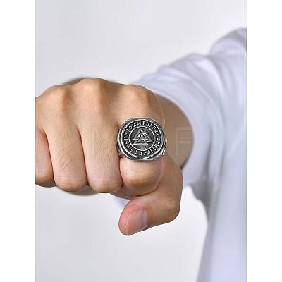 Stainless Steel Rune Words Viking Amulet Finger Ring PW-WG37249-04-1