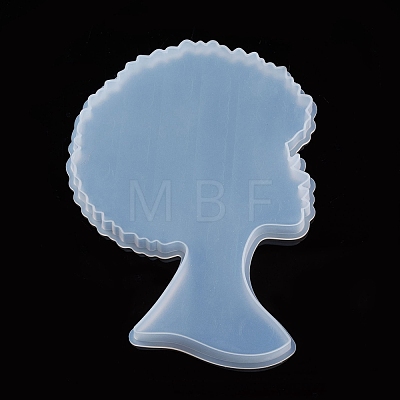 Afro Female Silhouette Silicone Resin Bust Statue Molds X-DIY-L021-69-1