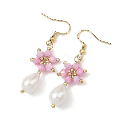 Anti-Tarnish Electroplate Bicone Glass Pearl Teardrop Beads Dangle Earrings EJEW-MZ00765-1