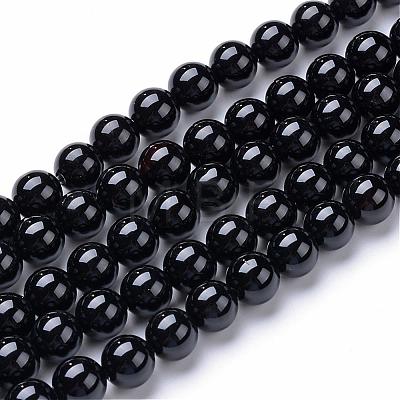 Natural Black Onyx Round Bead Strands G-T055-12mm-10-1